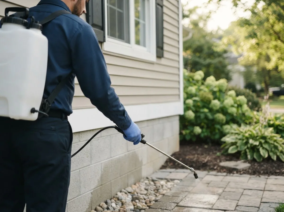 Pest control technician inspecting a home in Harford, PA